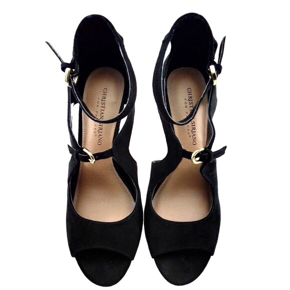 Christian Soriano Women's 2 Strap Close Open Toe Black Suede 4'' Heels Size 7.5 - Picture 7 of 7